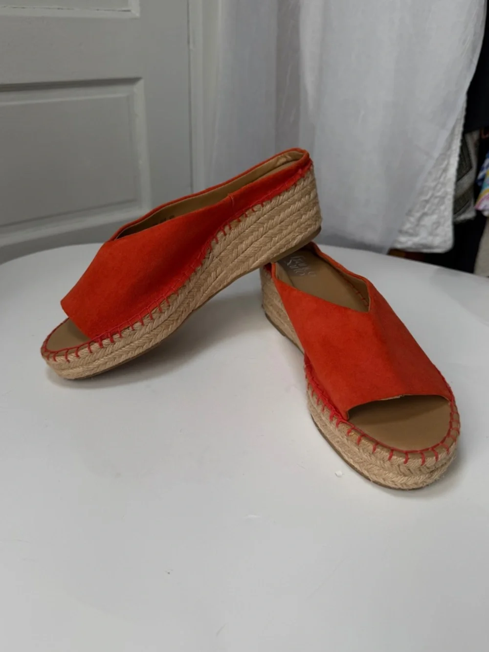 Franco Sarto L-Pine Orange Suede Open-Toe Espadrille Wedge Slip On Sandals Beach